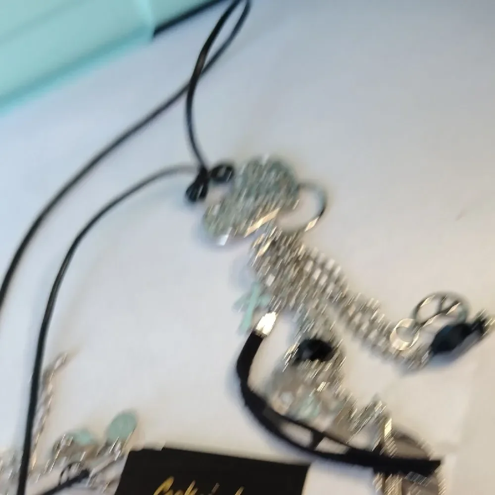 Cookie Lee Sparkling Heart Necklace with Silver and Black